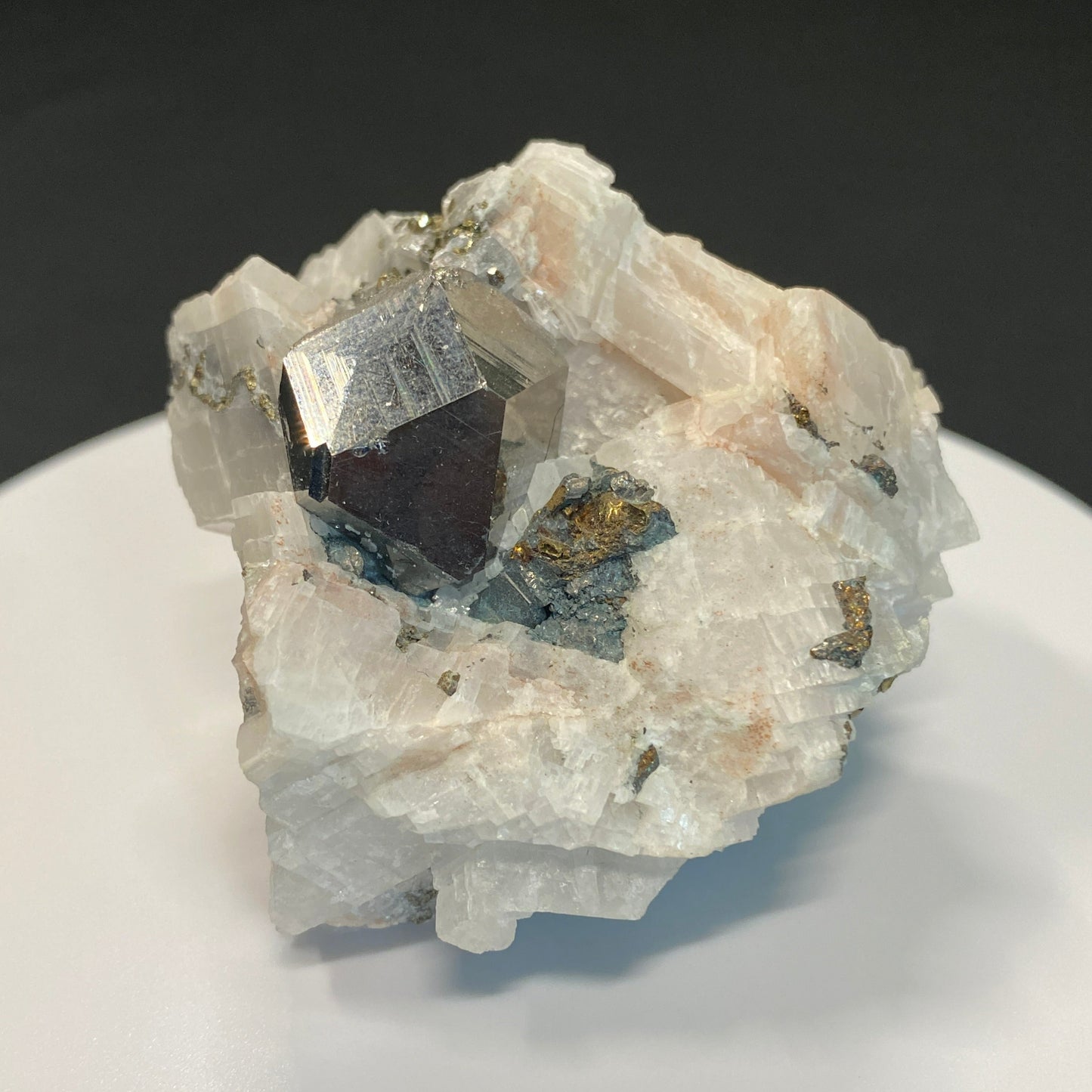 Carrollite in Calcite, Kamoya Mine, Katanga, Democratic Republic of Congo