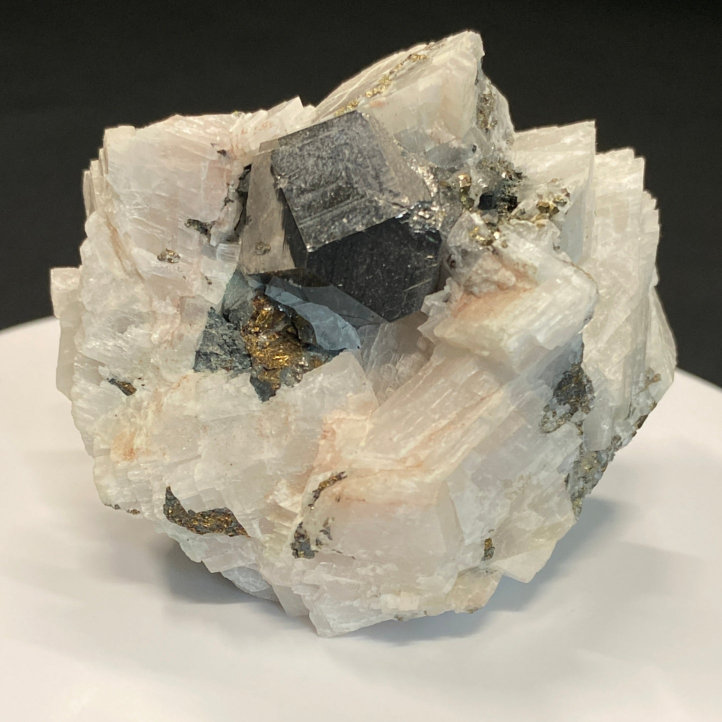 Carrollite in Calcite, Kamoya Mine, Katanga, Democratic Republic of Congo