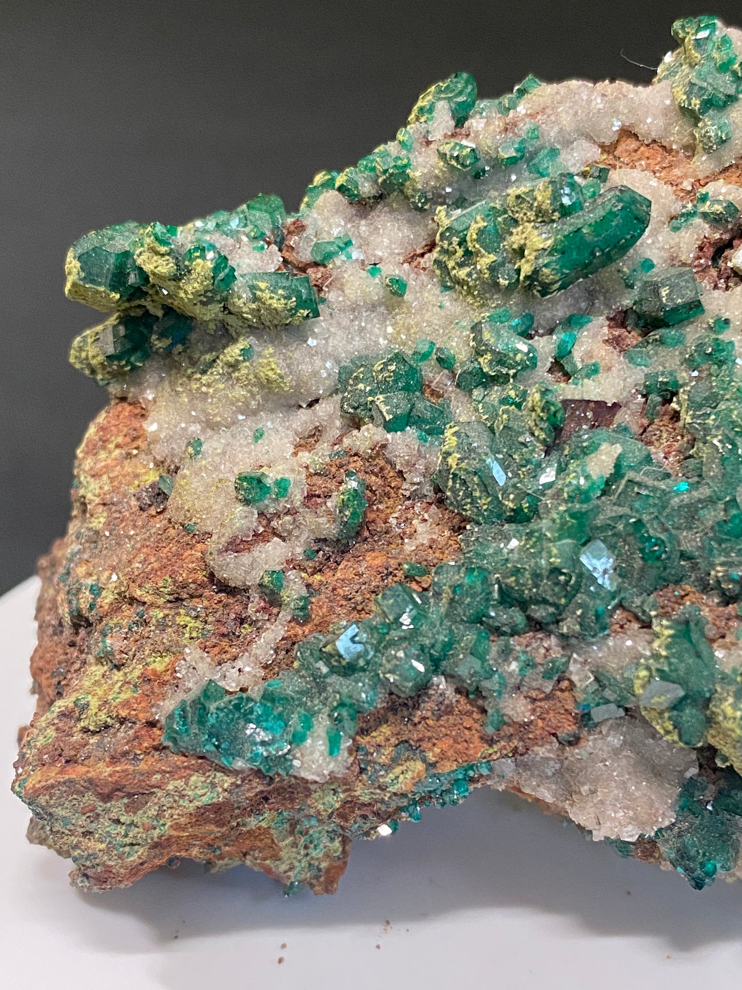 Dioptase, Duftite & Calcite, Tsumeb, Namibia