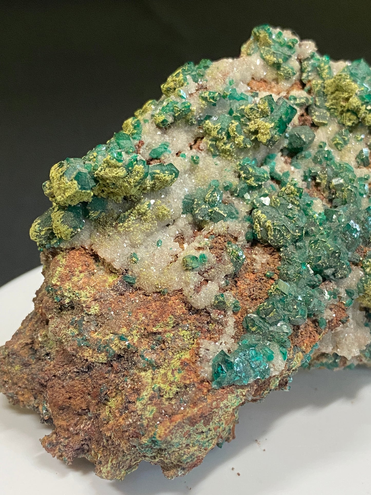 Dioptase, Duftite & Calcite, Tsumeb, Namibia