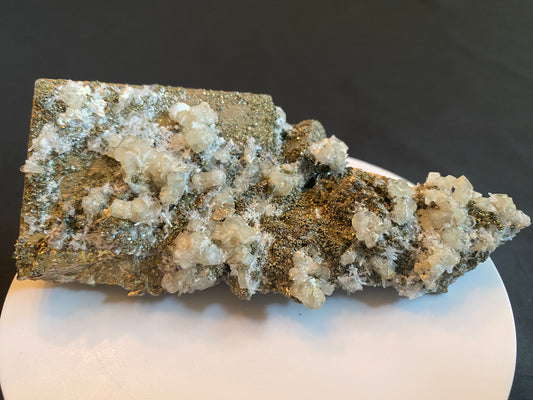 Scheelite and Apatite on Pyrite, Huanzuala Mine, Peru