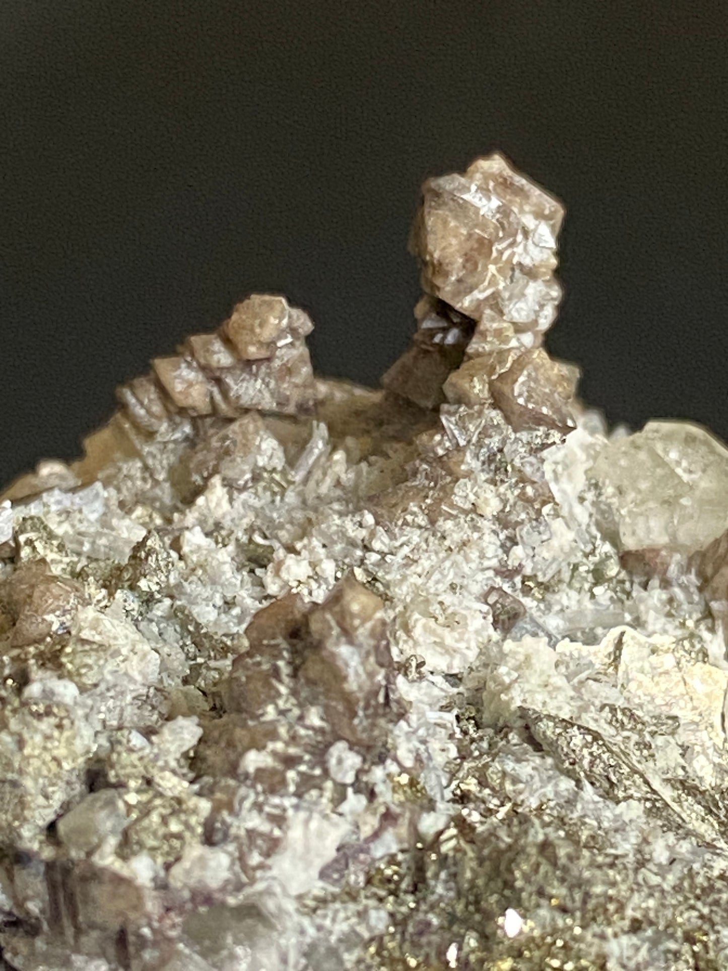 Scheelite and Apatite on Pyrite, Huanzuala Mine, Peru