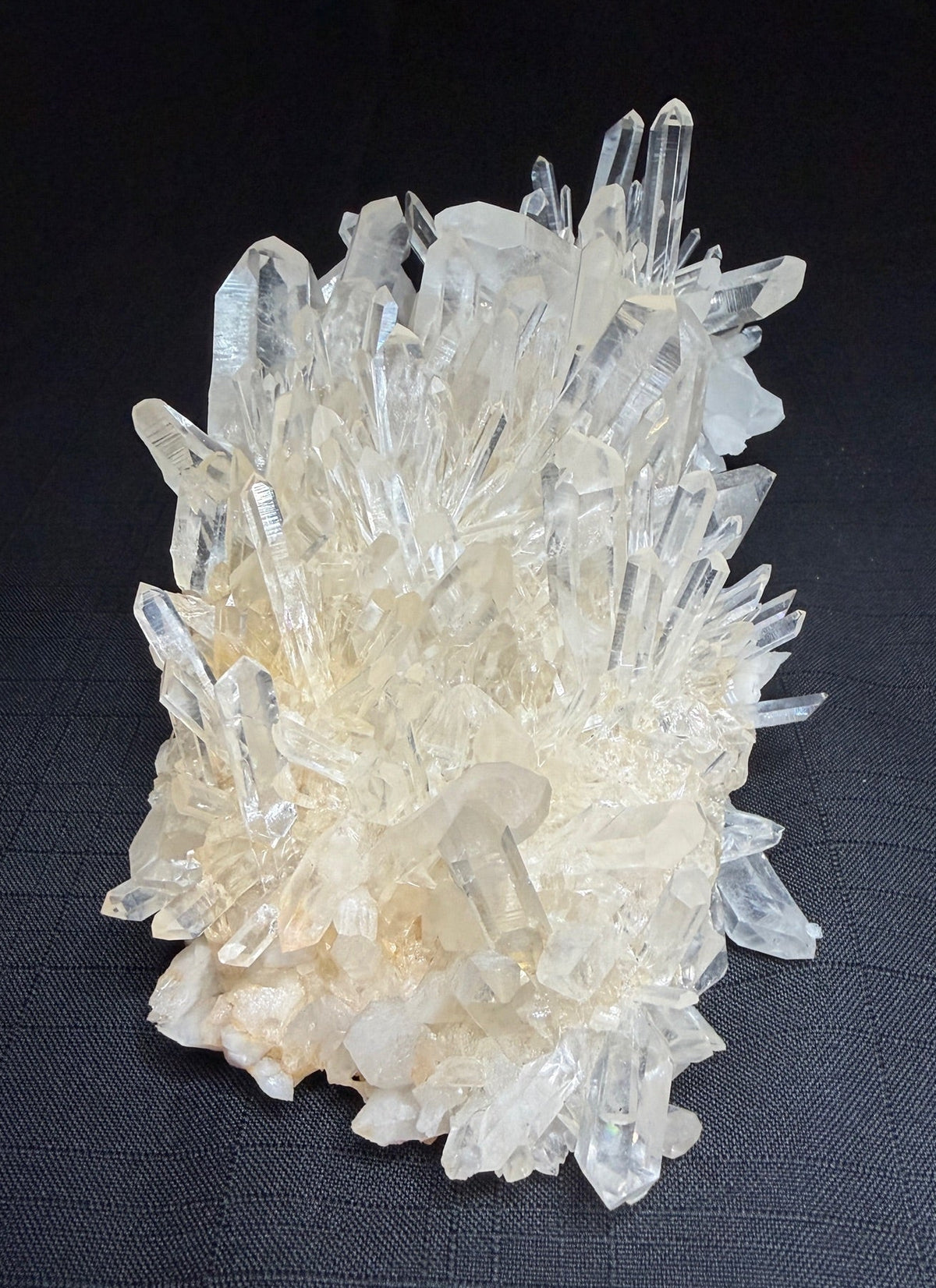Large quartz crystal cluster with numerous clear terminated crystals from Jackpot Mine, Norman, Arkansas, USA