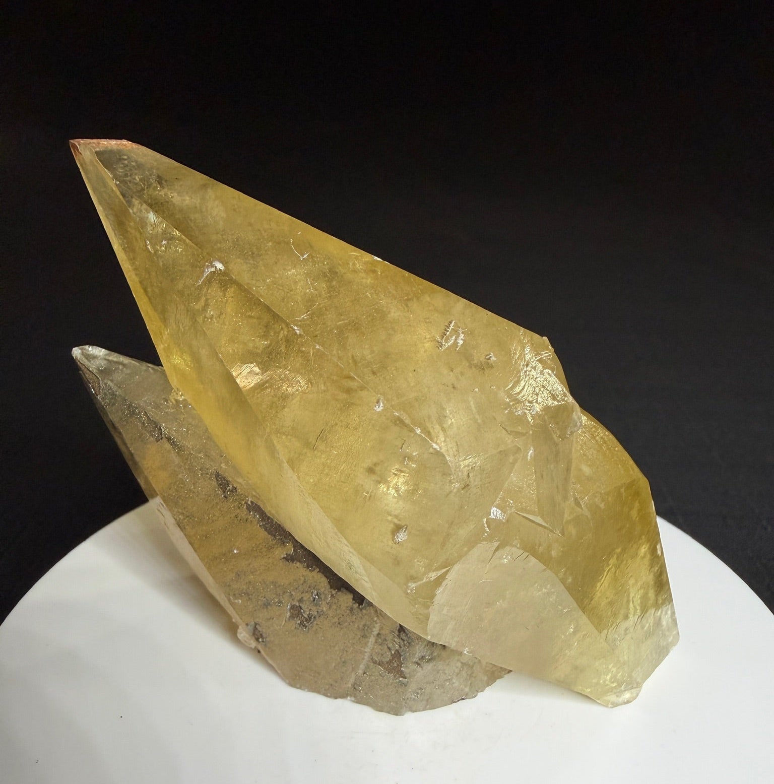 Large pale golden scalenohedral calcite crystals with pyrite from Anhui Province, China