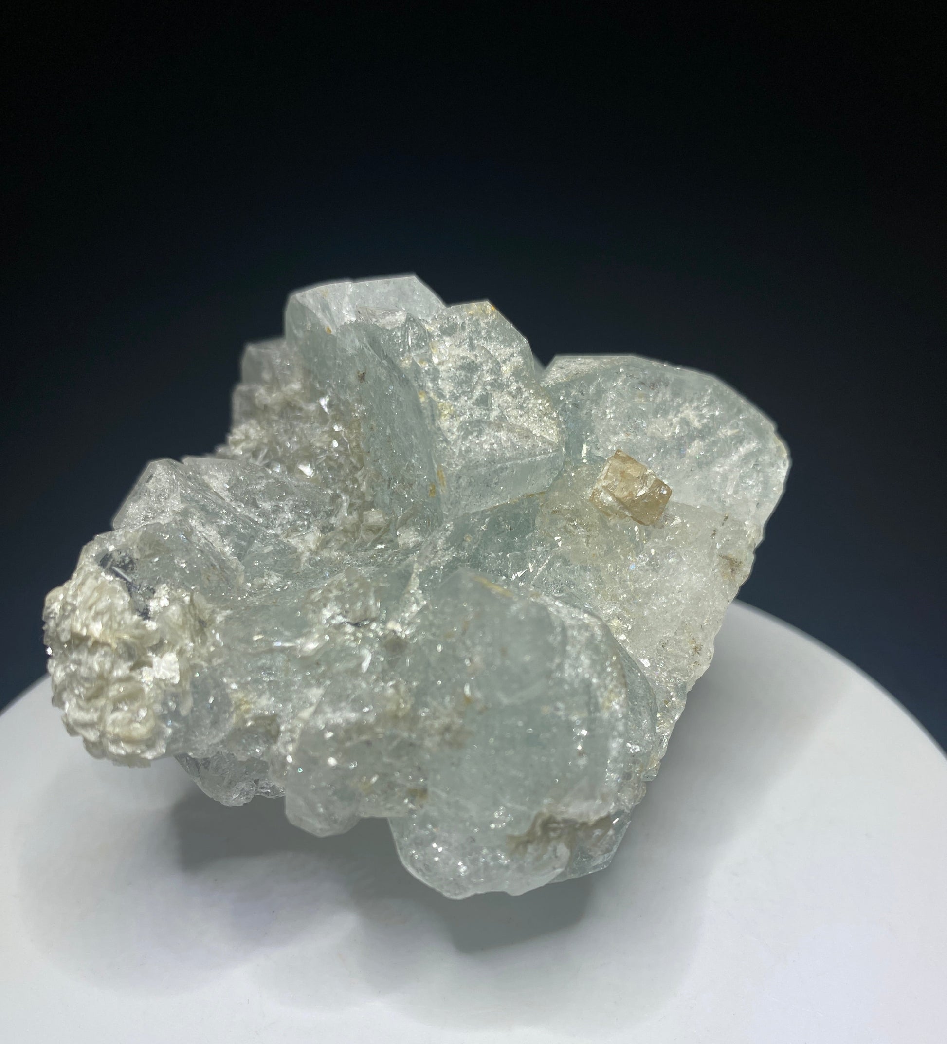 Scheelite on Aquamarine, Mt Xuebaoping, Mianyang, Pingwu, Sichuan, China