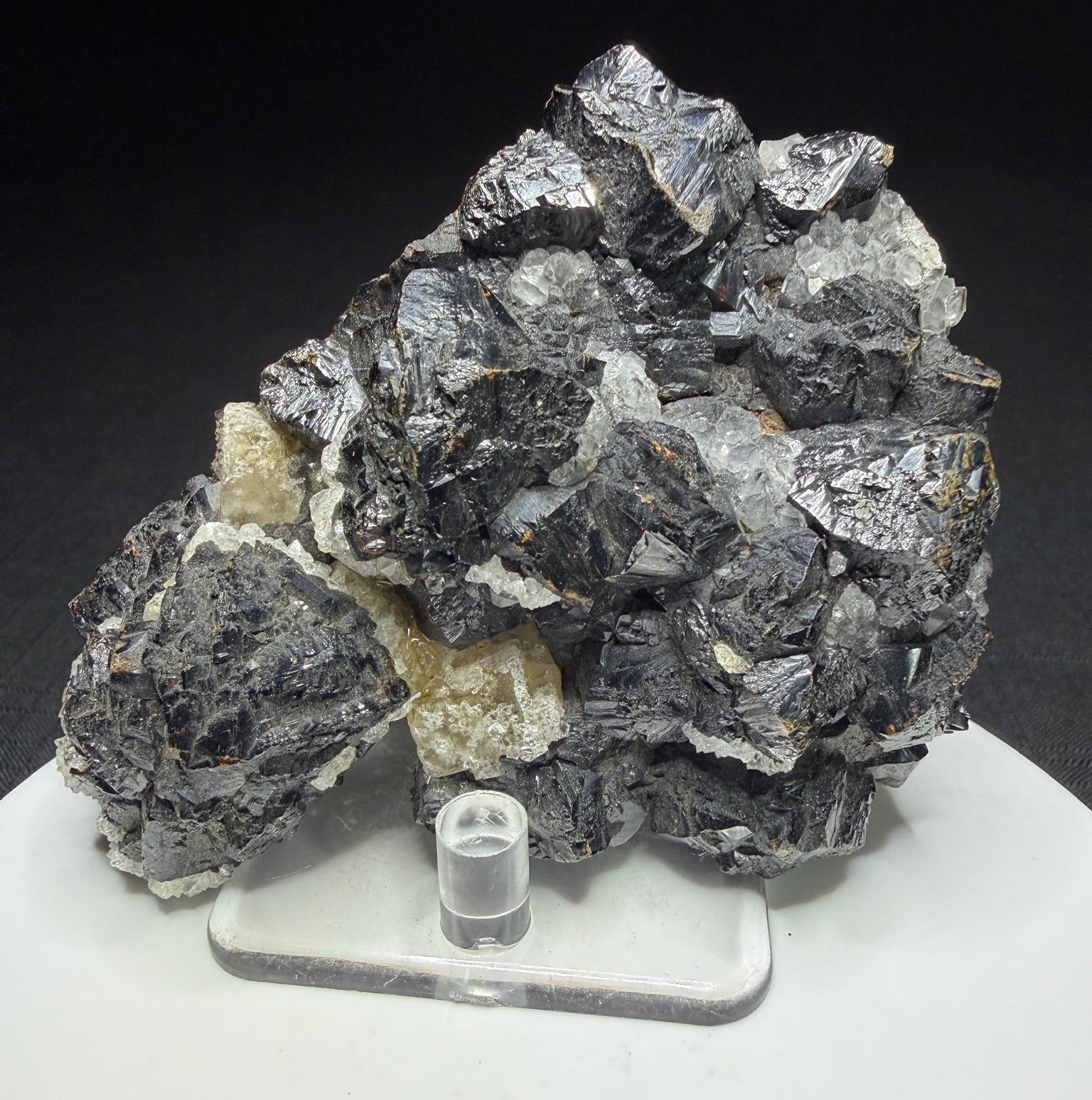 Dark lustrous sphalerite crystals with fluorite and quartz from Rodderup Mine, Cumberland, England