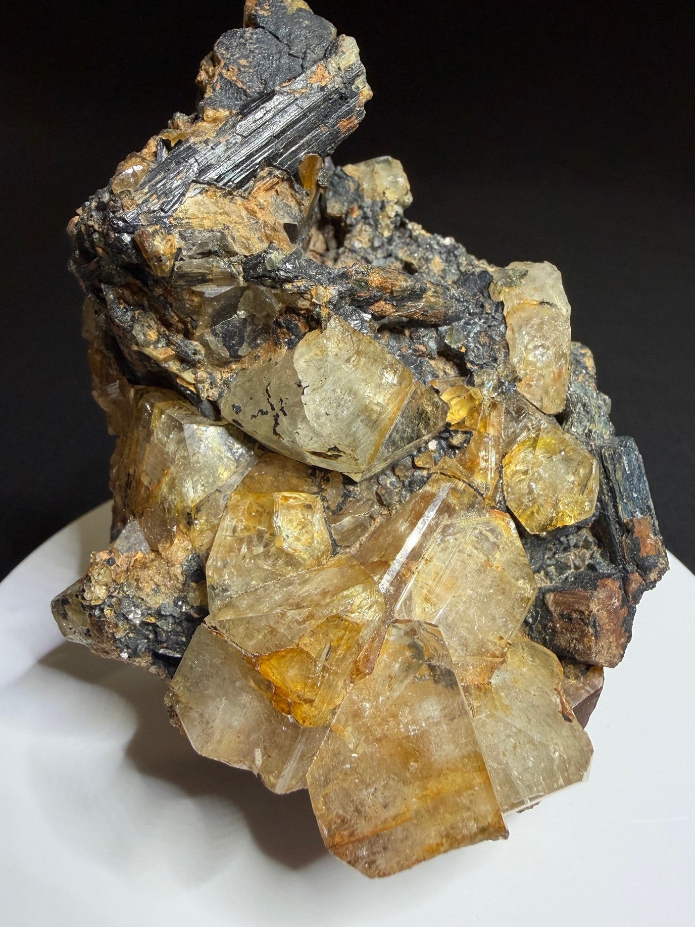 Golden topaz crystals with aquamarine on matrix from the Adun-Cholon Range near Nerchinsk, Zabaykalsky Krai, Russia