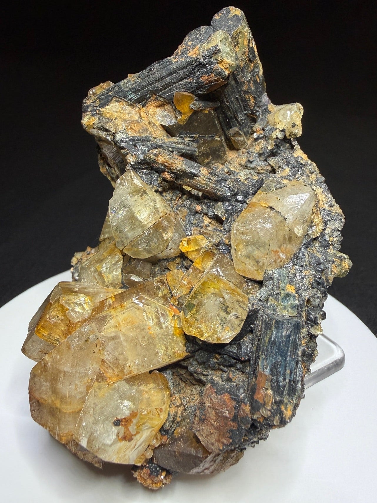 Golden topaz crystals with aquamarine on matrix from the Adun-Cholon Range near Nerchinsk, Zabaykalsky Krai, Russia