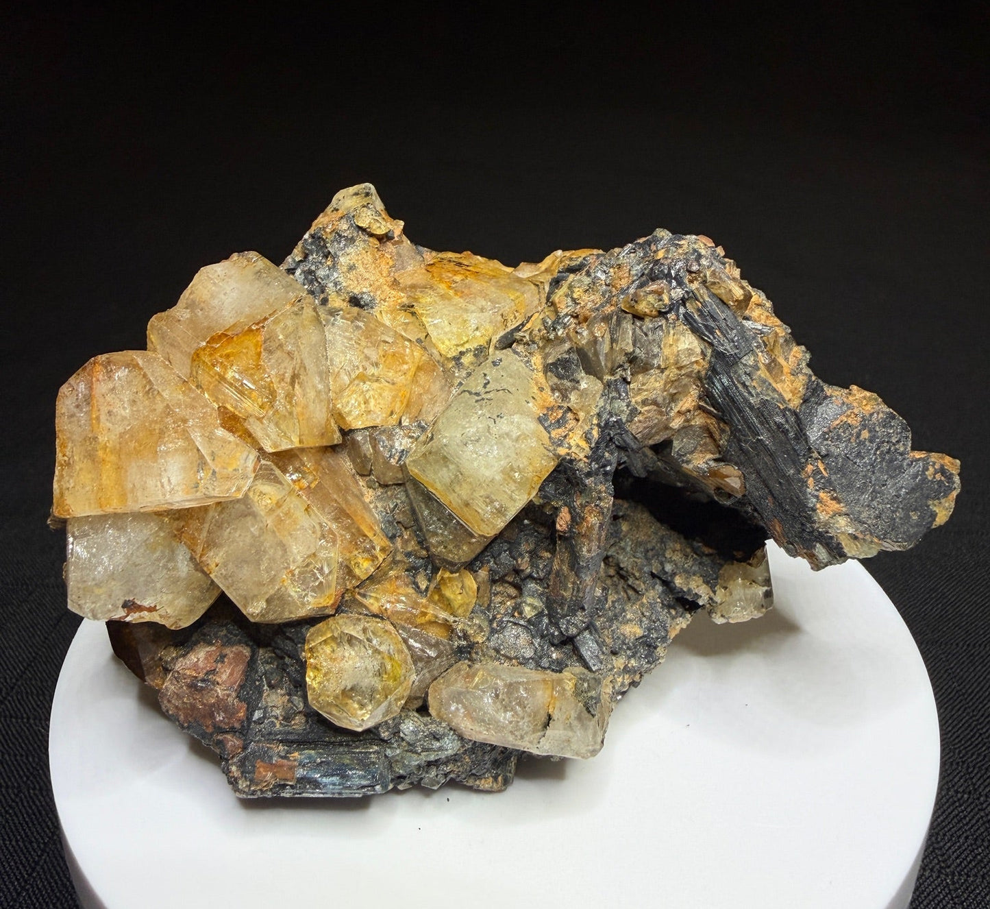 Golden topaz crystals with aquamarine on matrix from the Adun-Cholon Range near Nerchinsk, Zabaykalsky Krai, Russia