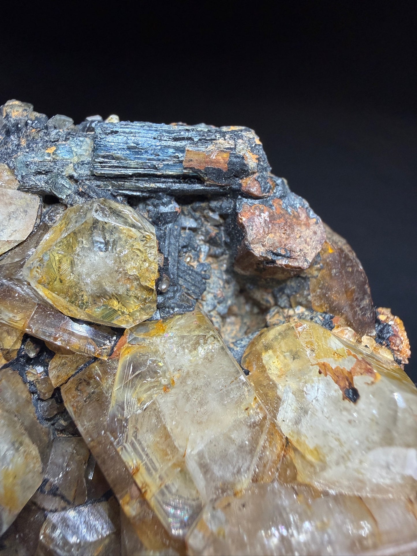 Golden topaz crystals with aquamarine on matrix from the Adun-Cholon Range near Nerchinsk, Zabaykalsky Krai, Russia