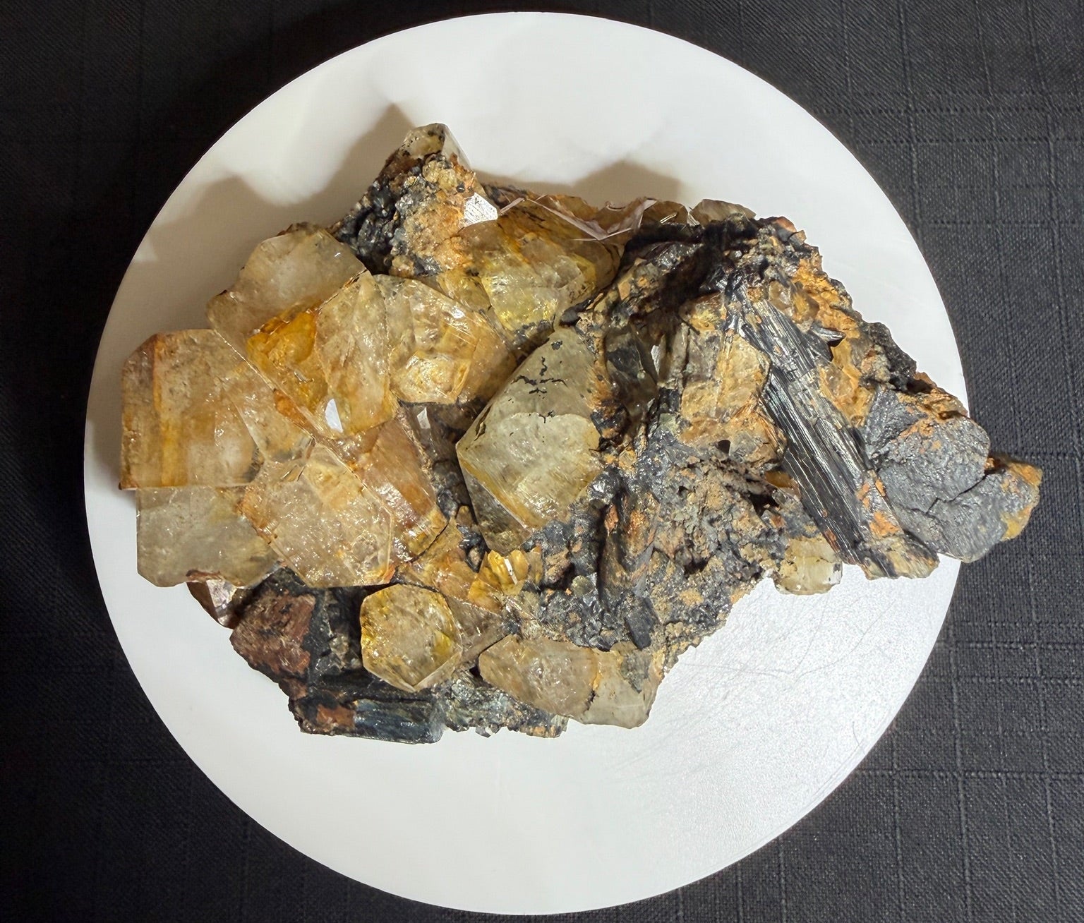 Golden topaz crystals with aquamarine on matrix from the Adun-Cholon Range near Nerchinsk, Zabaykalsky Krai, Russia