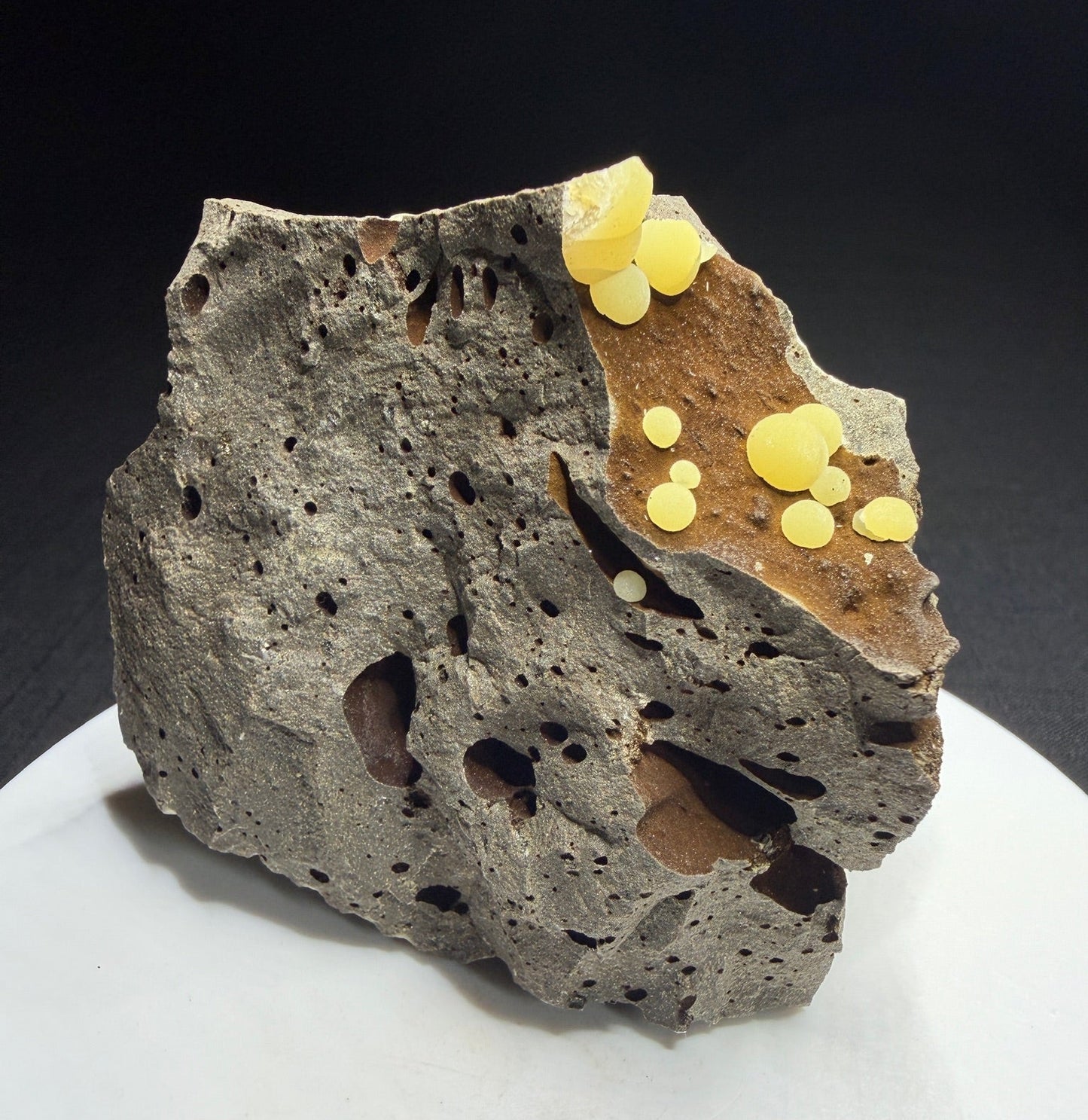 Spherical Calcite on Basalt - Campomorto Quarry, Italy