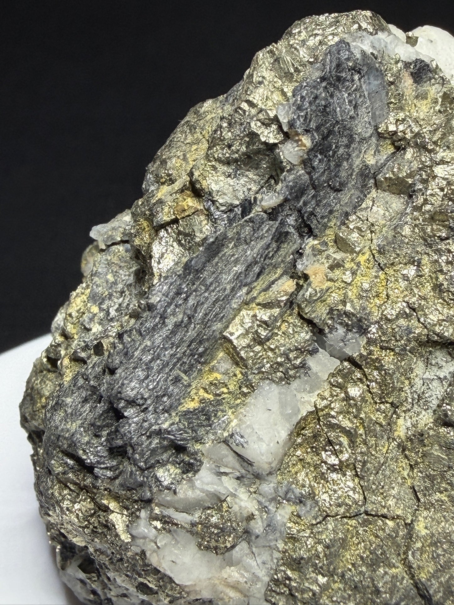 Metallic cosalite and native gold in white quartz from the Cariboo Gold Quartz Mine near Wells, British Columbia