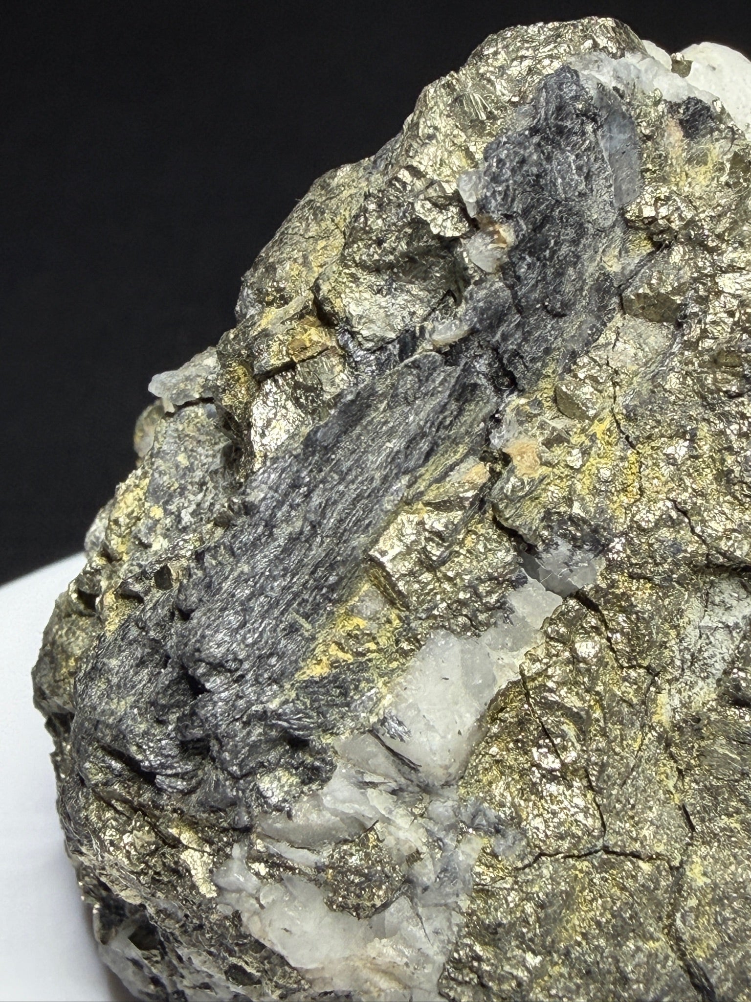 Metallic cosalite and native gold in white quartz from the Cariboo Gold Quartz Mine near Wells, British Columbia