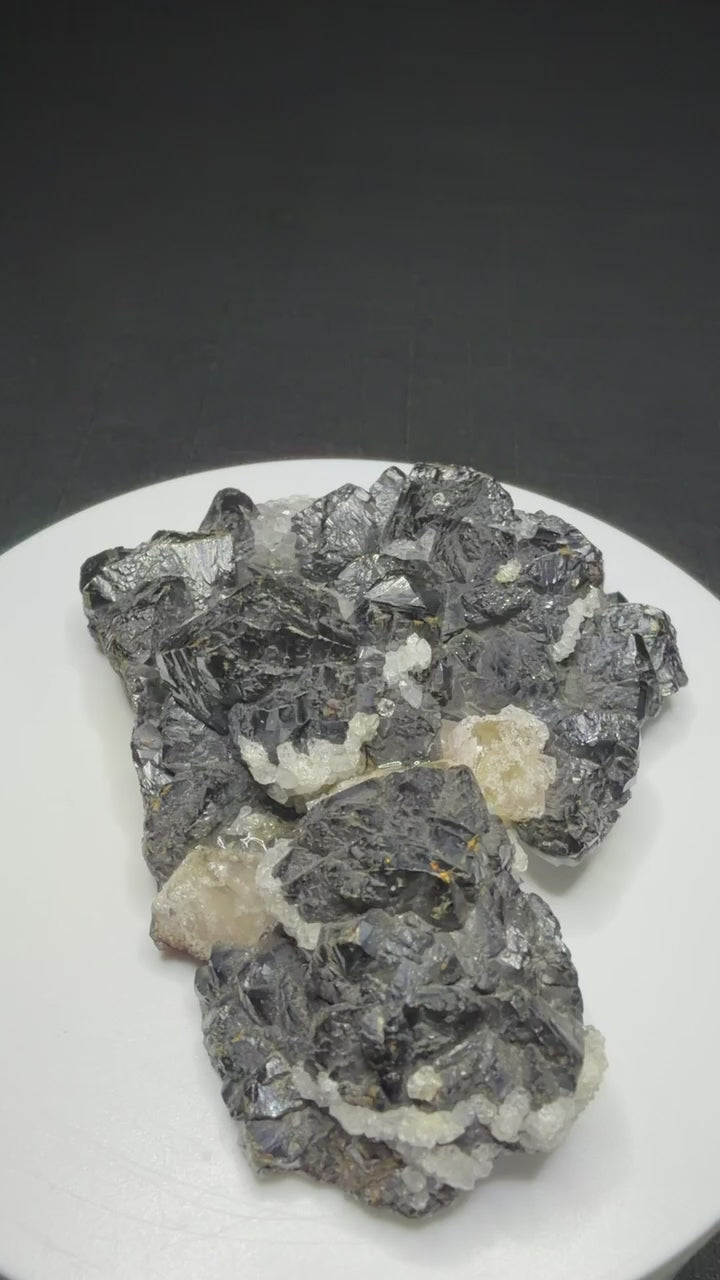 Dark lustrous sphalerite crystals with fluorite and quartz from Rodderup Mine, Cumberland, England