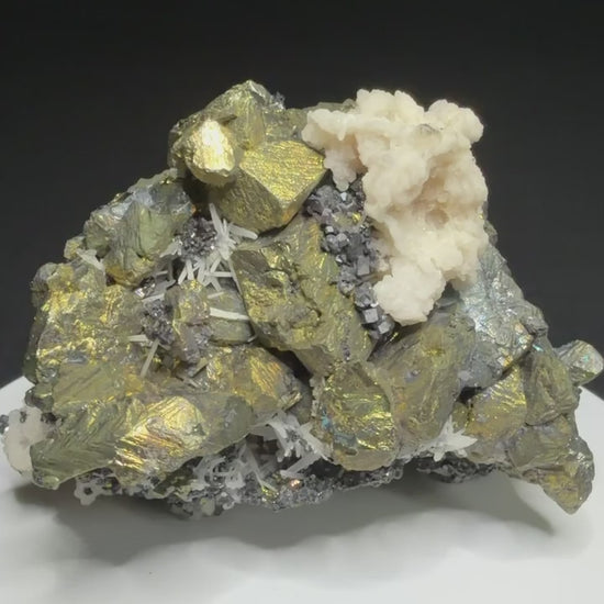 Chalcopyrite and galena with white calcite and sphalerite from the Osikovo Orebody, Madan Orefield, Bulgaria