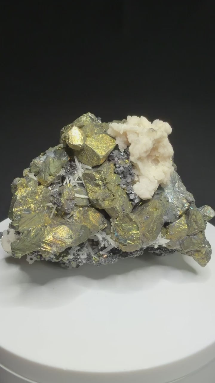 Chalcopyrite and galena with white calcite and sphalerite from the Osikovo Orebody, Madan Orefield, Bulgaria