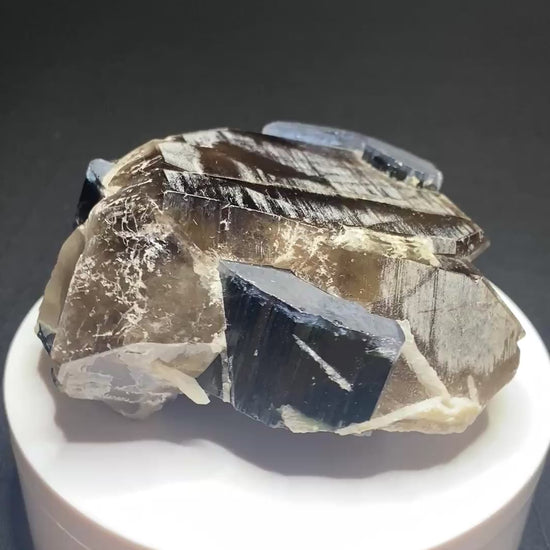 Indicolite Tourmaline on Smoky Quartz, Paprok, Afghanistan