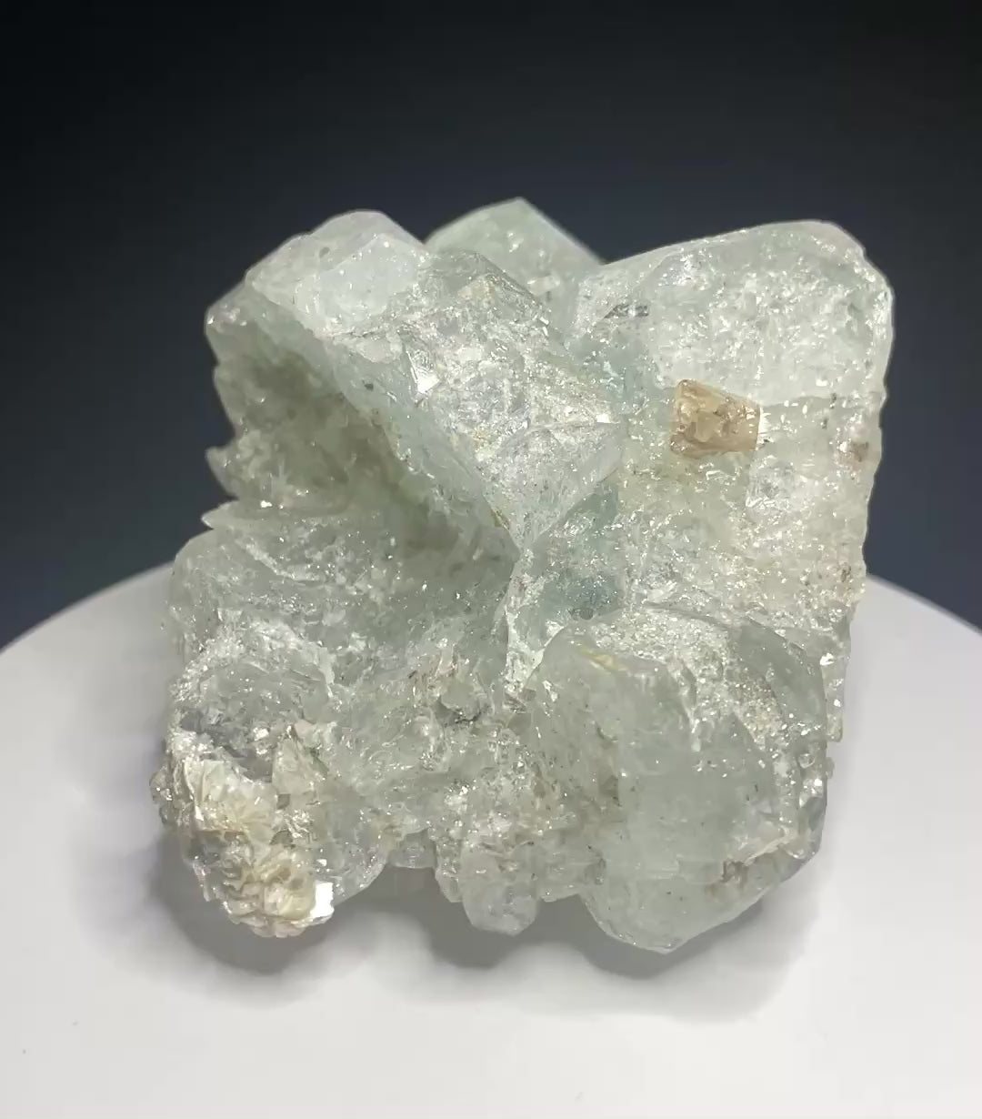 Scheelite on Aquamarine, Mt Xuebaoping, Mianyang, Pingwu, Sichuan, China
