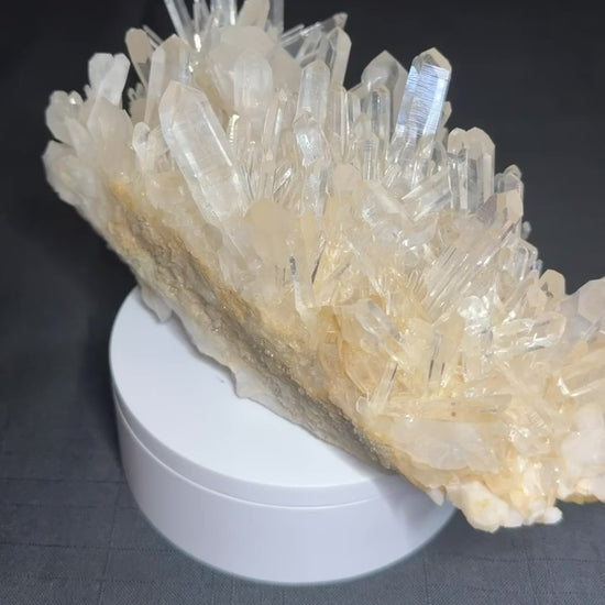Large quartz crystal cluster with numerous clear terminated crystals from Jackpot Mine, Norman, Arkansas, USA