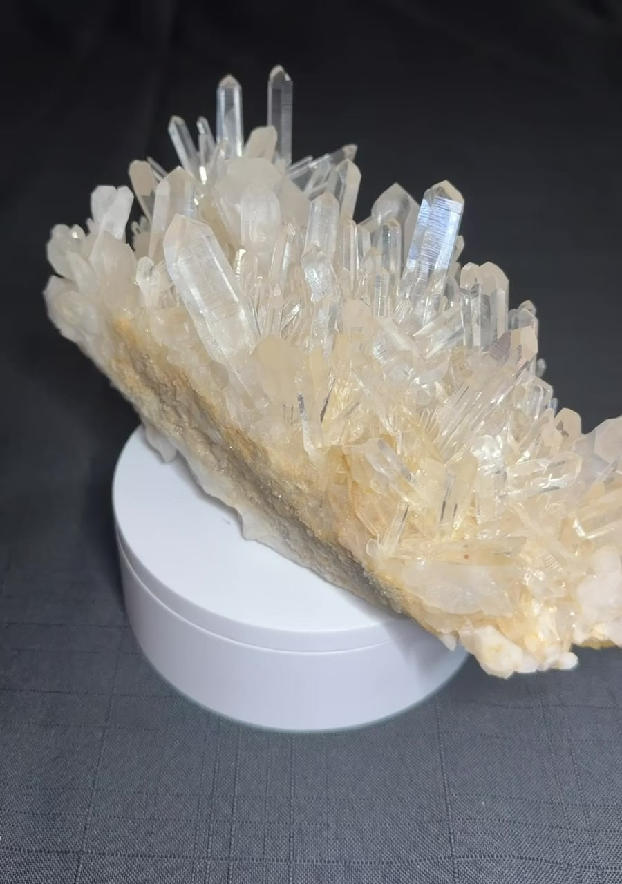 Large quartz crystal cluster with numerous clear terminated crystals from Jackpot Mine, Norman, Arkansas, USA