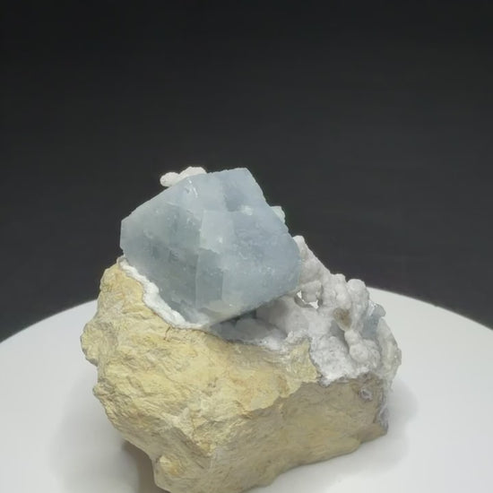 Pale blue celestite crystal on white matrix from Meckley’s Quarry, Mandata, Pennsylvania, USA