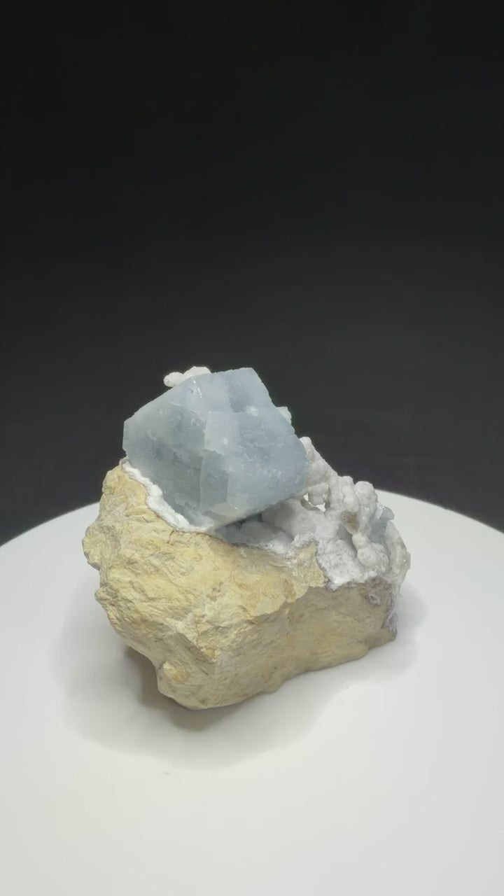 Pale blue celestite crystal on white matrix from Meckley’s Quarry, Mandata, Pennsylvania, USA