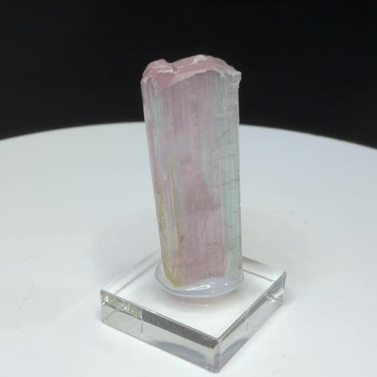 Pink and pale green elbaite tourmaline crystal from Newry, Maine, USA,