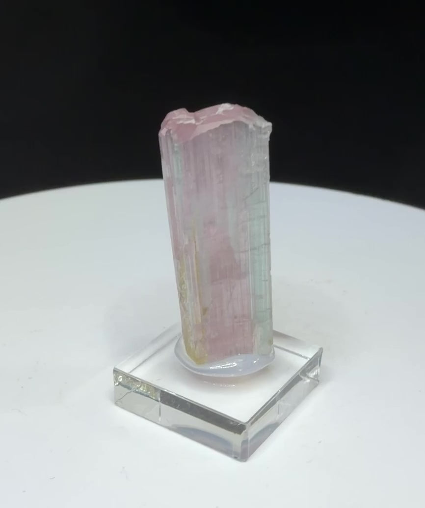 Pink and pale green elbaite tourmaline crystal from Newry, Maine, USA,