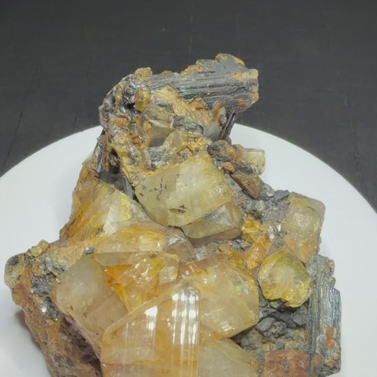 Golden topaz crystals with aquamarine on matrix from the Adun-Cholon Range near Nerchinsk, Zabaykalsky Krai, Russia