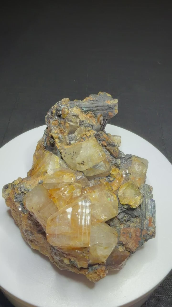 Golden topaz crystals with aquamarine on matrix from the Adun-Cholon Range near Nerchinsk, Zabaykalsky Krai, Russia