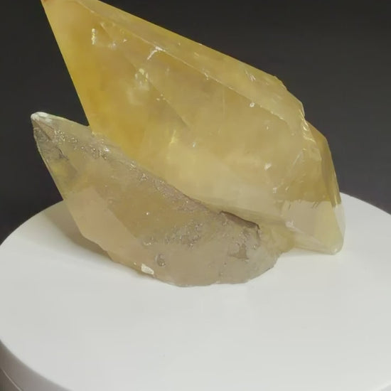 Large pale golden scalenohedral calcite crystals with pyrite from Anhui Province, China