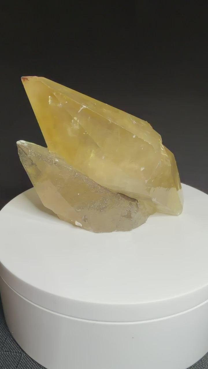Large pale golden scalenohedral calcite crystals with pyrite from Anhui Province, China