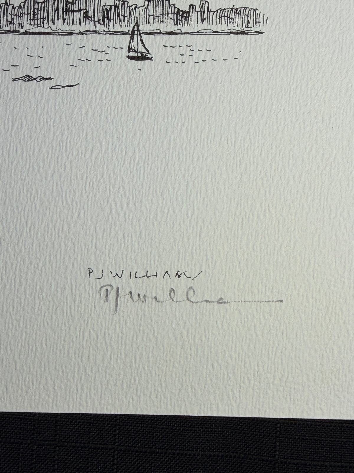 P. J. Williams signature in the lower-right margin of the San Francisco pen drawing.