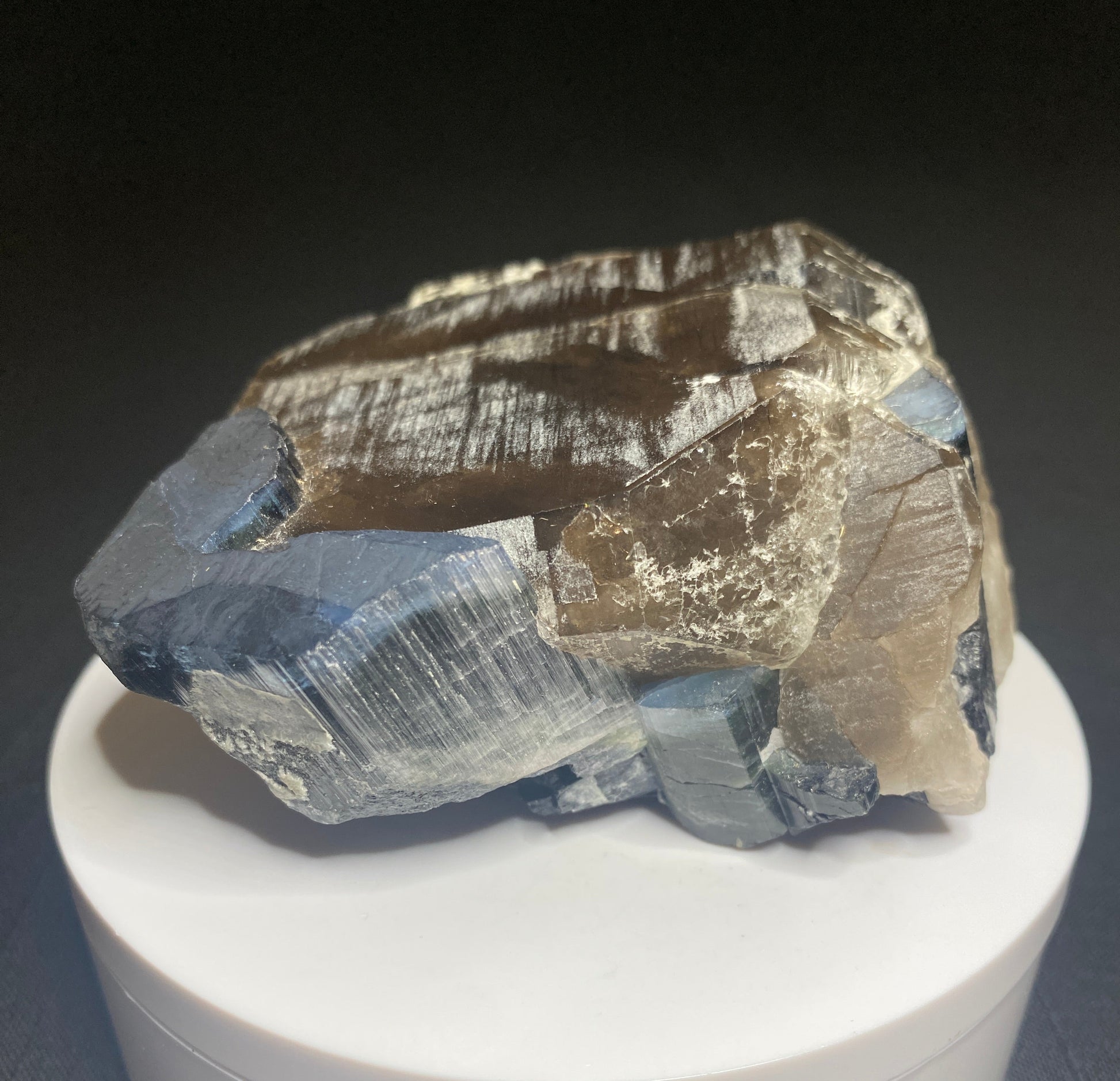 Indicolite Tourmaline on Smoky Quartz, Paprok, Afghanistan