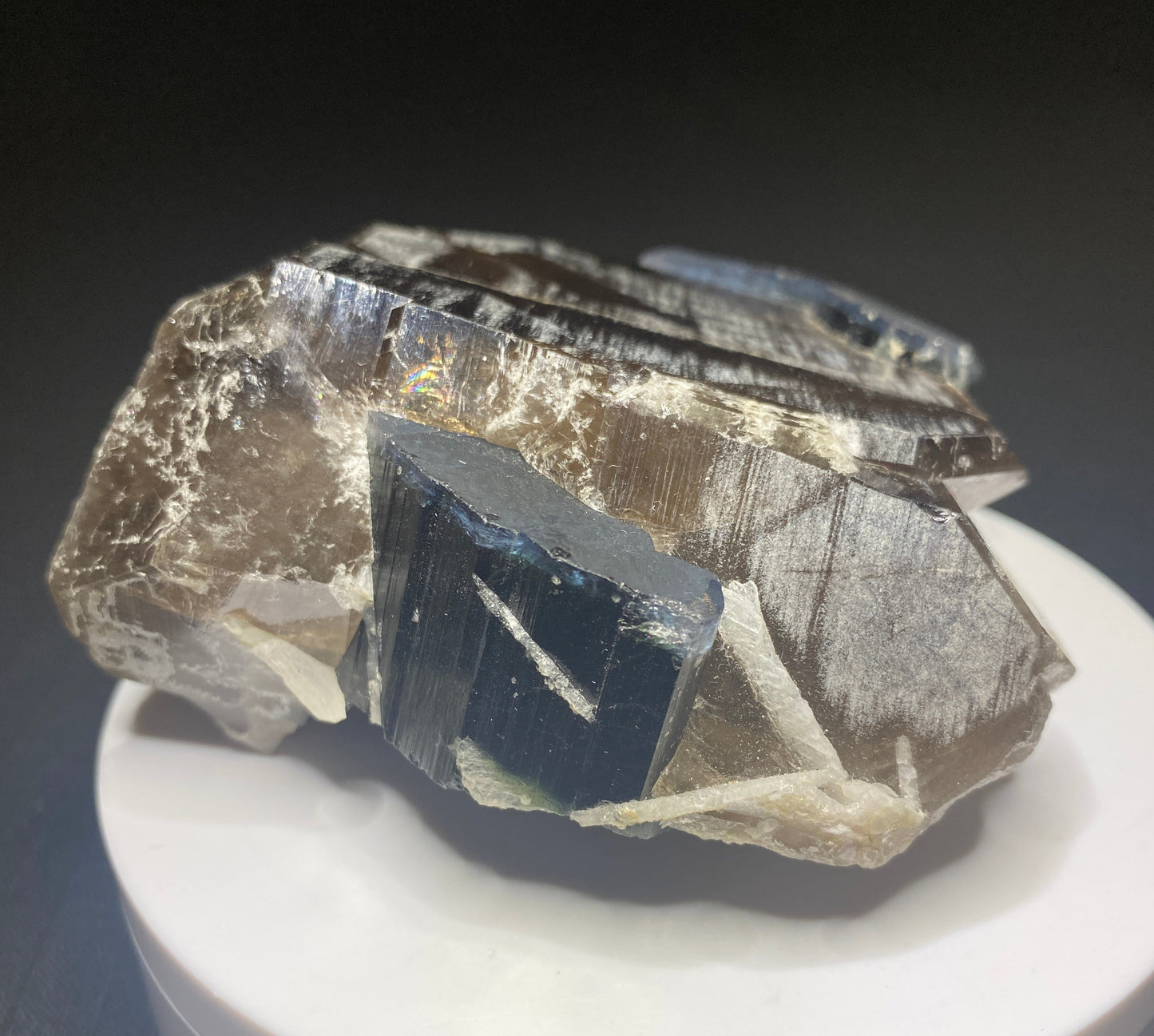 Indicolite Tourmaline on Smoky Quartz, Paprok, Afghanistan