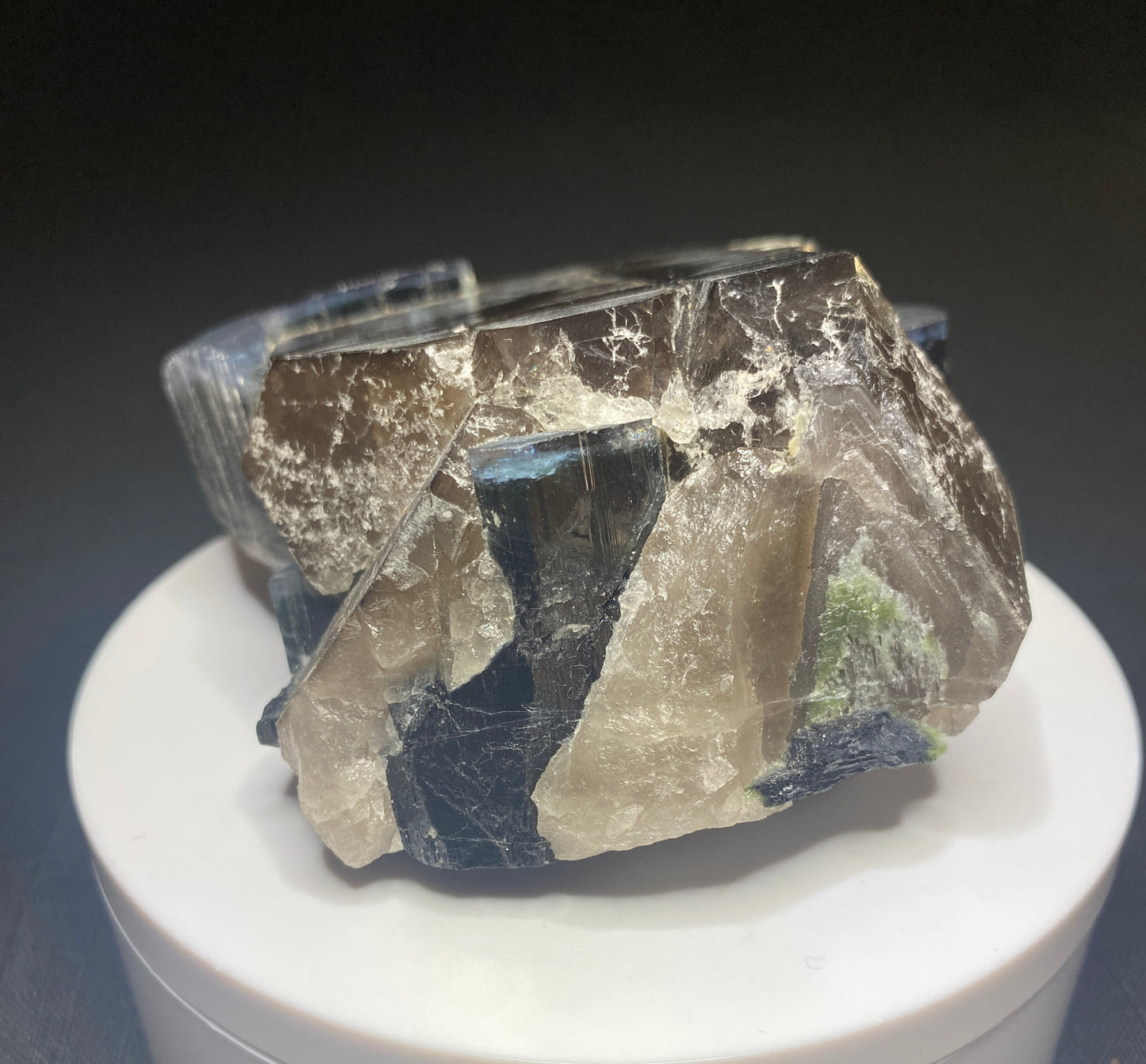 Indicolite Tourmaline on Smoky Quartz, Paprok, Afghanistan