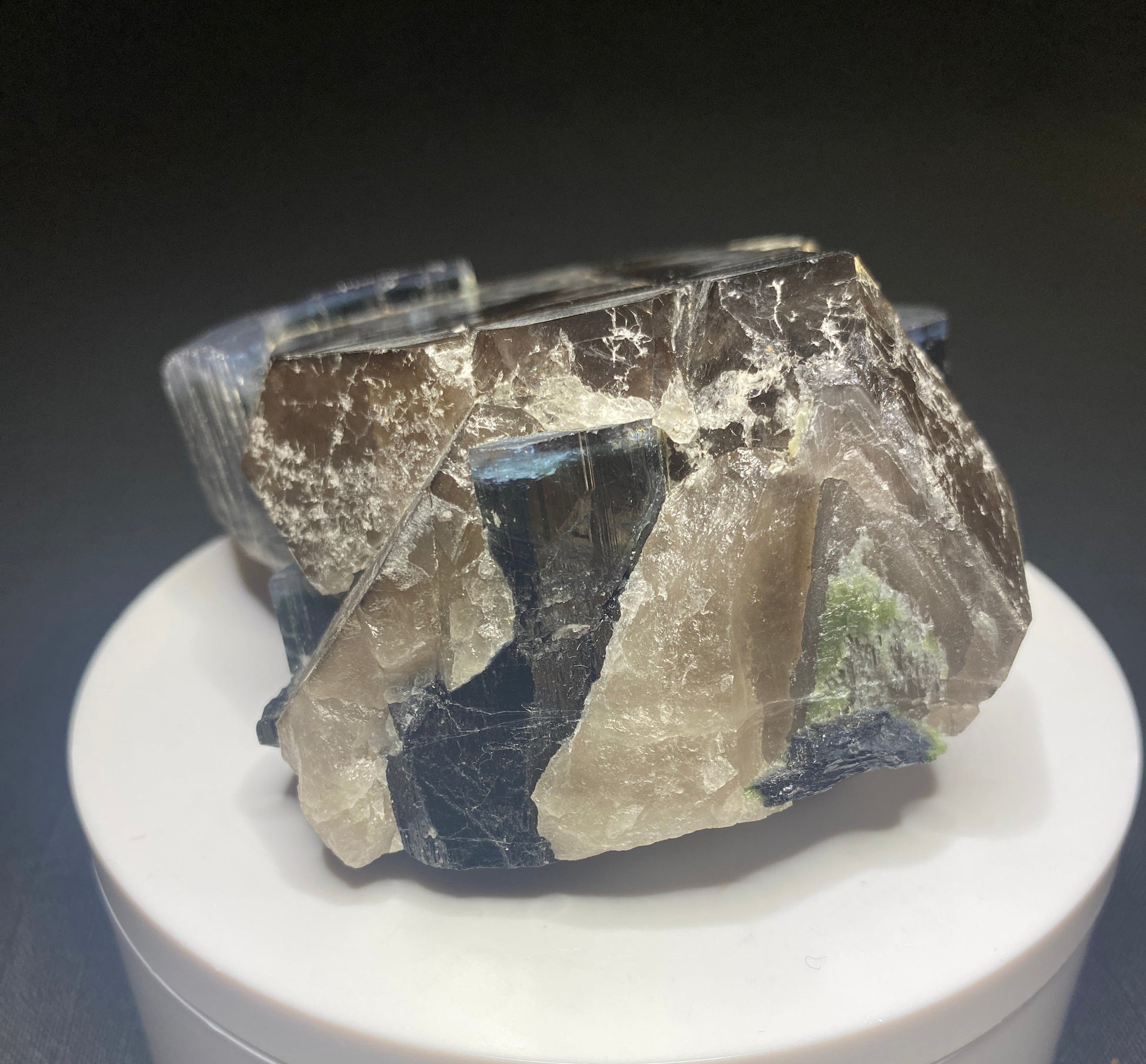 Indicolite Tourmaline on Smoky Quartz, Paprok, Afghanistan