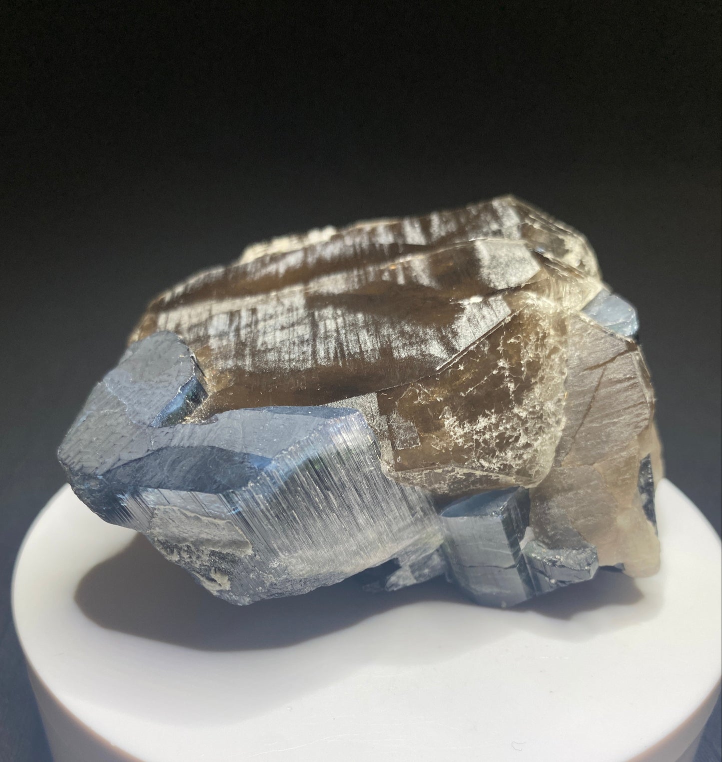 Indicolite Tourmaline on Smoky Quartz, Paprok, Afghanistan