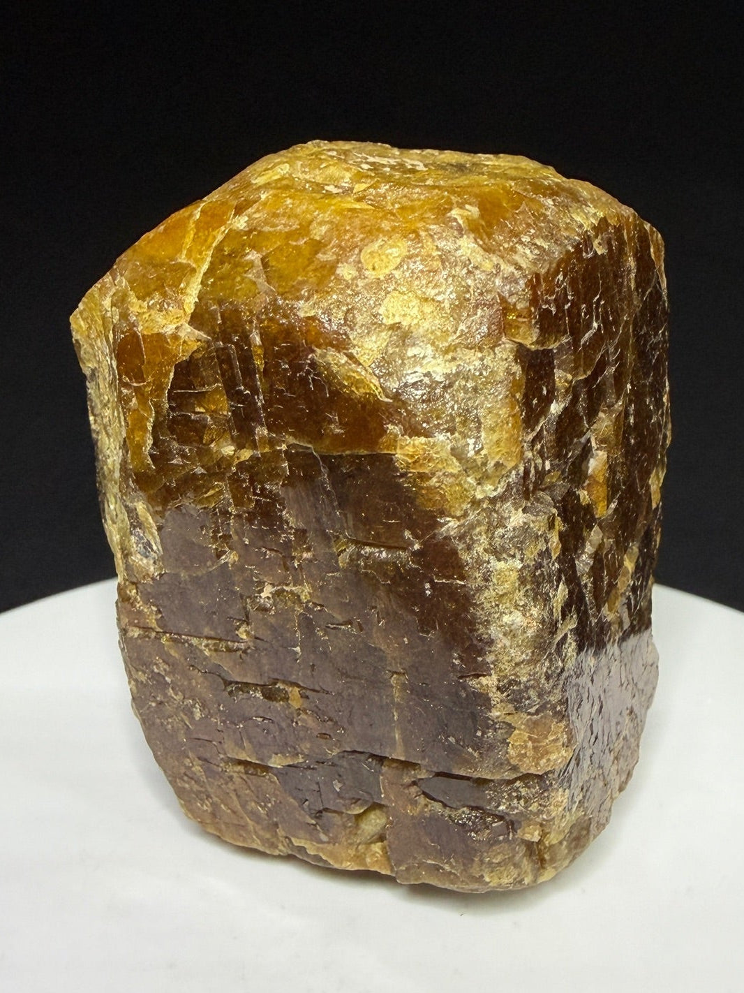 Golden-brown vesuvianite crystal from Sierra de Cruces, Mexico